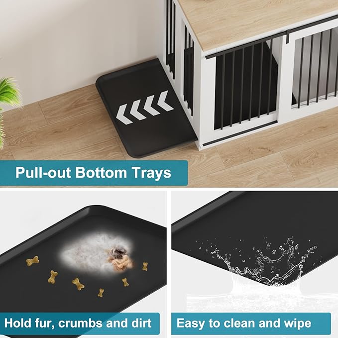 71'' Dog Crate Furniture for 2 Dogs, Wooden Double Dog Crate Large Breed with Cushion, XXL Indoor Dog Kennel Tv Stand End Table with Divider for Large Medium Dogs