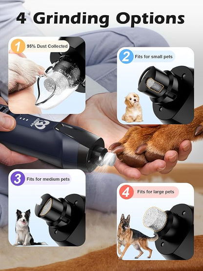 Casfuy 6-Speed Dog Nail Grinder  50%+ Boost Power Dog Nail Trimmers Quiet with Dust Cap & 2 LED Lights & 2000mAh Battery & 4.8V Motor Electric Pet Toenail File Tool for Large Medium Small Dogs Cats