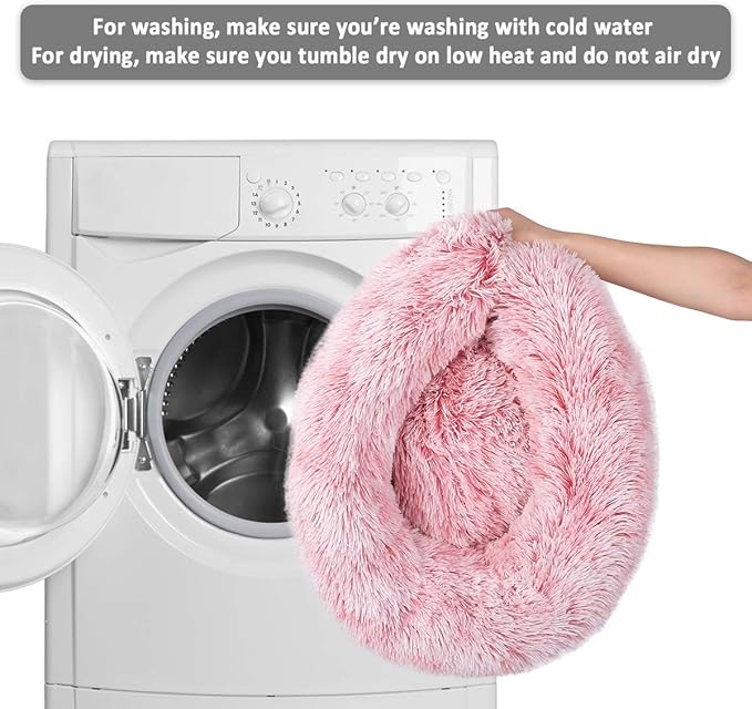 NOYAL Calming Donut Dog Bed for Small to Medium Dogs & Cats - Plush Faux Fur Anti-Anxiety Pet Bed with Machine Washable Cover & Non-Slip Base