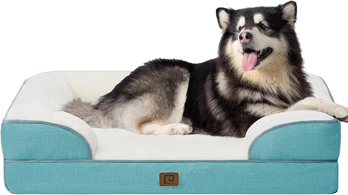 EHEYCIGA Orthopedic XL Dog Beds, Waterproof Memory Foam Dog Bed for Extra Large Dogs, Non-Slip Bottom and Egg-Crate Foam Big Dog Couch Bed with Washable Removable Cover, Turquoise Blue
