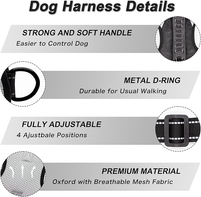 Dog Harness with Soft Handle, Adjustable and Breathable Dog Harness for Small Dogs No Pull, Reflective No Choke Dog Vest Harness, Easy to Put On Take Off(Black, S)