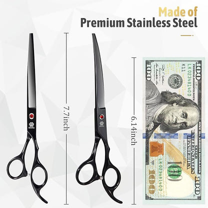 Dog Grooming Scissors Kit with Safety Round Tips, GLADOG Professional 6 in 1 Grooming Scissors for Dogs, Sharp and Heavy-duty Dog Grooming Shears for Dogs Cats Pets