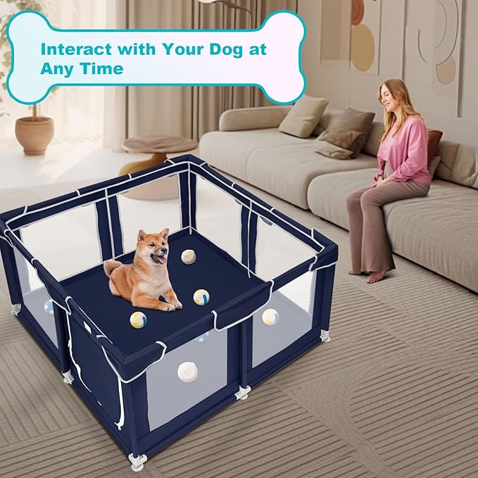 Dog Playpen 50 _ 50 inch, Puppy Playpen with Bottom, 32 Inch Height Pet Playpen