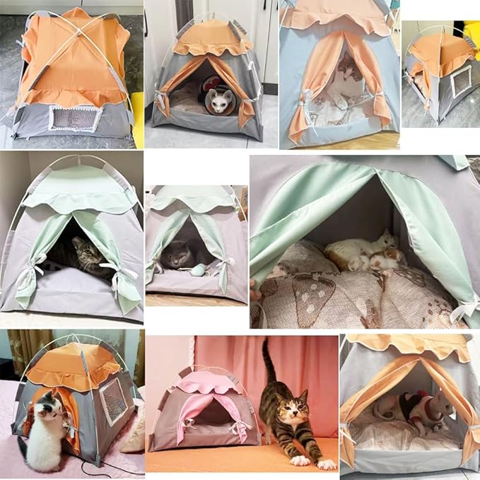 Cute Cat Teepee Cave, Cat Tent Foldable Indoor Outdoor with Thick Mat,Puppy Bed Tent,Bunny Pet Tent Teepee,Portable Dog House Teepee Tent, Cat Bed,Dog Bed Tent,Puppy Bunny,Pet Tent Teepee (Y, S)