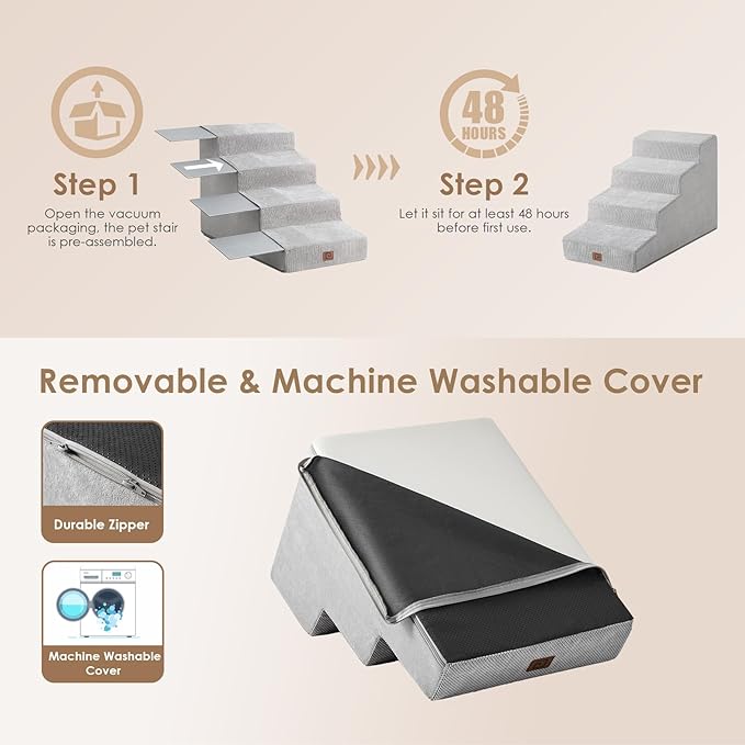 EHEYCIGA Dog Stairs for Small Dog 22.5”H, 5-Step Slope Dog Stairs for High Beds, Pet Steps with Non-Slip Bottom, Low Ramp and Larger Step Area