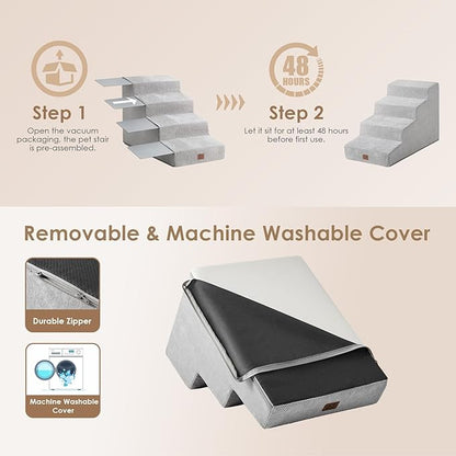 EHEYCIGA Dog Stairs for Small Dog 19.7”H, 4-Step Slope Dog Stairs for High Beds and Couch, Pet Steps with Non-Slip Bottom, Low Ramp and Larger Step Area
