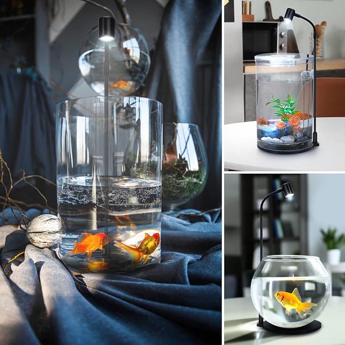 LED Aquarium Light, 3W USB Powered Fish Tank Plant Lamp with Black Base Board for 360 Betta Fish Bowl, Potted Plants, Succulents, Miniature Landscape