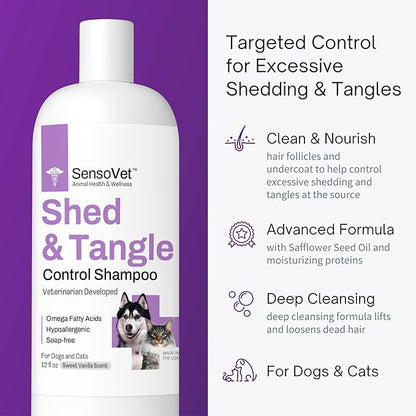 Shed & Tangle Control Shampoo for Dogs & Cats, Reduce Shedding and Detangles Matted Fur, Soap-Free Formula