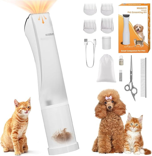 2-in-1 Dog Clipper, Dog Grooming Kit, Low Noise Rechargeable Cordless Trimmer Cat Clipper, Vacuum, Professional Electric Hair Trimmer with Comb Guides & Scissors Waterproof