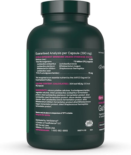 VetriScience Extra Strength Gut Health Probiotic & Prebiotic Digestive Supplements for Dogs & Cats, Gas & Diarrhea & Immune Support, Easy-Open Capsules, 180 Count - New Look