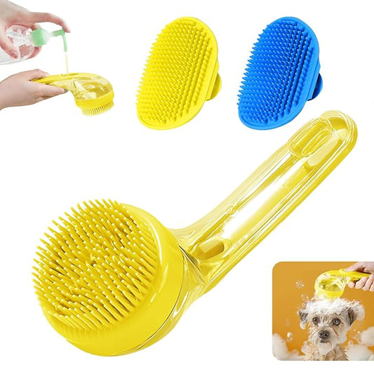 3Pcs Dog Bath Brush, Dog Scrubber for Bath, Dog Shampoo Brush Bubble Maker, Dog Paw Washer, dog grooming Massage Brush with Adjustable Ring Handle, dog accessories for Short & Long Hair -Yellow