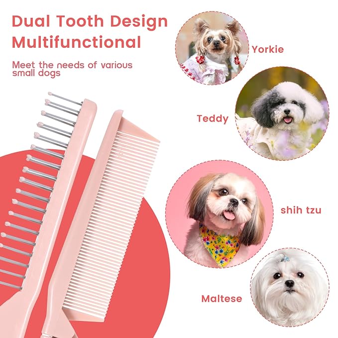 Small Dog Brushes for Grooming Foldable Brush for Pets Puppy hair brush Pet Comb for Dogs Grooming Tool for Small Dogs, for Yorkie, Shih Tzu, Maltipoo, Dog Hair Remover Brushes, Pink