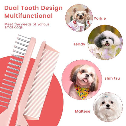 Small Dog Brushes for Grooming Foldable Brush for Pets Puppy hair brush Pet Comb for Dogs Grooming Tool for Small Dogs, for Yorkie, Shih Tzu, Maltipoo, Dog Hair Remover Brushes, Pink