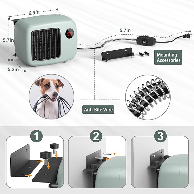 600W Dog House Heater,Anti-Bite Cord Heated Dog House,Wall-Mounted Dog Heater,Dog House Heater Outdoor Keep Your Pet Warm and Happy UL Tested for Safety (green)