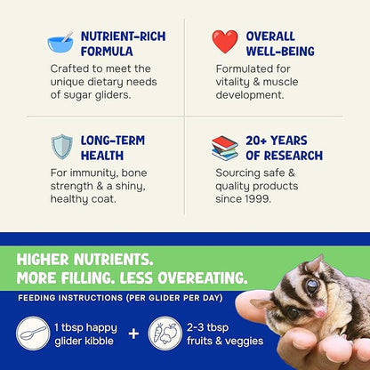 Happy Glider Sugar Glider Food - Fruity Flavor | 3 lbs of Premium Food for Sugar Gliders and Small Animals - 4 Months Supply