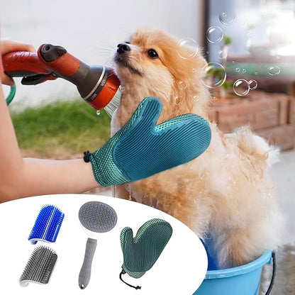 4 Pcs Cat Brush Kit for Indoor Cats, Self-Cleaning Slicker Cat Brush, Cat Brush Glove, and 2 Cat Wall Scratchers for Easy Shedding, Detangling, and Relaxing Grooming for Long and Short-Haired Cats