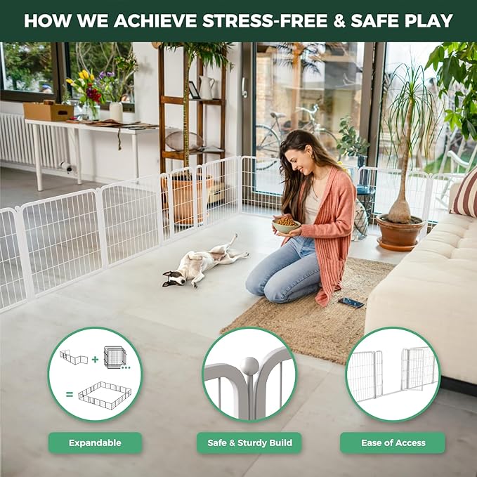 FXW Homeplus Dog Playpen for Indoor Use - Stress-Free and Safe Play, Heavy Duty 32 Inch 6 Panels Dog Pen for Puppies, Small and Medium Dogs, White_atented