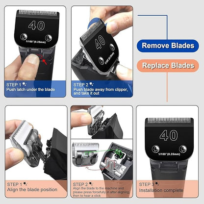 2PACK 40 Blades Dog Grooming Blades Compatible with Ainds/Oster A5/Wahl KM-10 Series Dog Clippers,Detachable Clipper Replacement Bladeï¼_lack