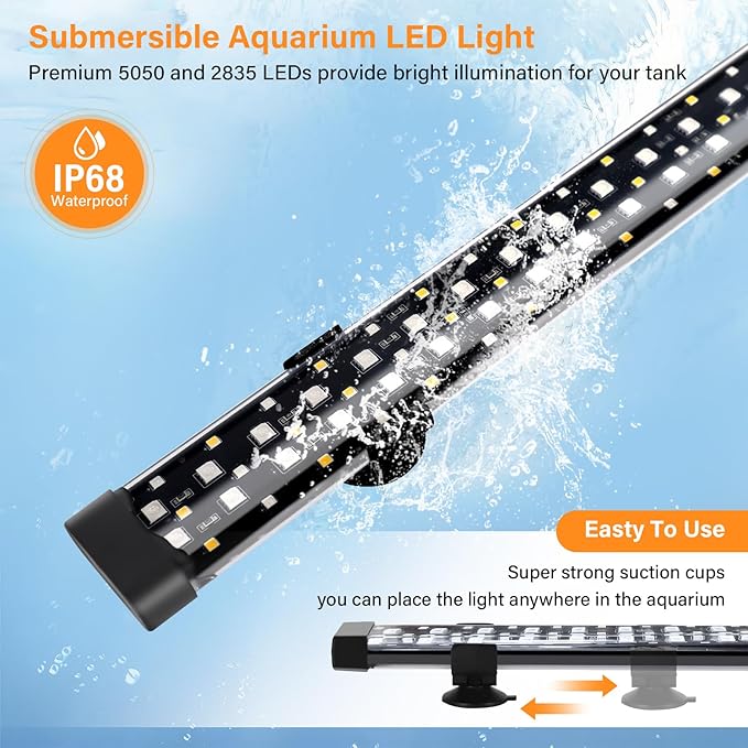 hygger Submersible LED Aquarium Light, 17W 19in 24/7 Mode Fish Tank Light with 5 Rows Beads, with Timer 9 Colors and Adjustable Brightness, Full Spectrum IP68 Waterproof Light for Fish Tank 20-35 inch