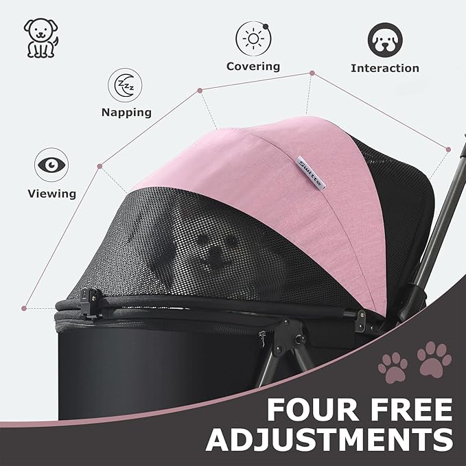 SWITTE Dog Stroller for Small Medium Dogs, Foldable Cat Pet Stroller with Reversible Handlebar, 4 Universal Wheels, Portable Puppy Dog Jogging Stroller with Waterproof Pad, Pink