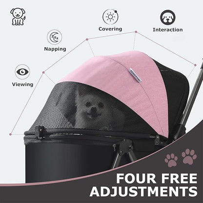 SWITTE Dog Stroller for Small Medium Dogs, Foldable Cat Pet Stroller with Reversible Handlebar, 4 Universal Wheels, Portable Puppy Dog Jogging Stroller with Waterproof Pad, Pink