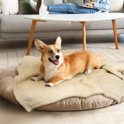 furrybaby Dog Blanket Soft Dog Blankets for Large Dogs Puppy Essentials Washable Sherpa Fleece Cat Blanket 32x40 Inches for Bed Furniture Couch Sofa (Medium, Beige)