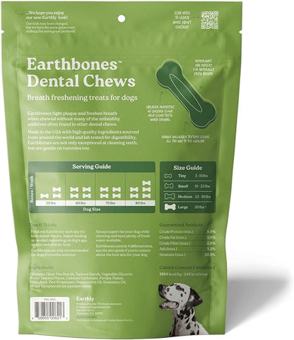 Earthbones (Formerly Terrabones) Dental Chews, Dog Teeth Cleaning Treat, Large, 6 Treats