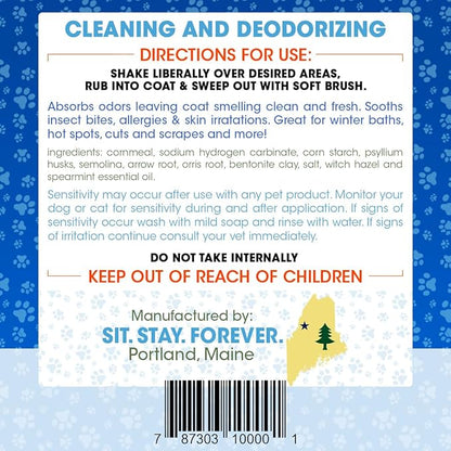 Sit. Stay. Forever. Natural, Dry Powder Shampoo for Dogs & Cats, Organic, Non-Toxic, Hypoallergenic Dog Deodorizer Powder, Anti-Itch & Odor Control, Easy No-Rinse Formula, Safe for Sensitive Skin
