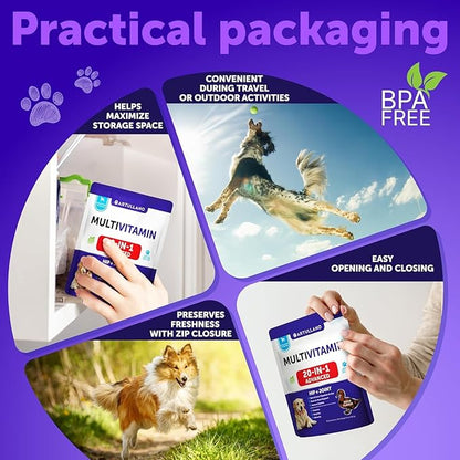 20 in 1 Dog Multivitamin with Glucosamine - Chewable Dog Vitamins and Supplements - Senior & Puppy Multivitamin Chews for Pet Hip & Joint Support, Immunity, Mobility, Skin, Digestion - 70 Soft Treats