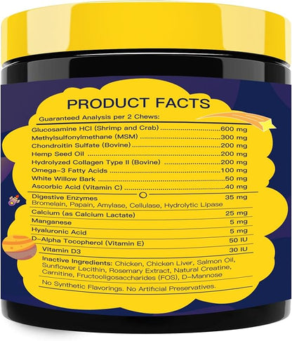 Glucosamine for Dogs - Joint Supplement for Dogs - Chondroitin, MSM, Omega-3, Support Mobility, Cartilage, Dog Joint Pain Relief, Hip and Joint Supplement Dog for All Breed, 120 Crunchy Bite