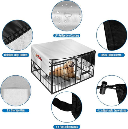 Dog Playpen Cover,Heavy Duty 600D Oxford Fabric with Sun/Rain Dog Play Pen Cover Top Sun Shade Specialized Fits for 24/32/40/45/50"Panels Dog Playpen.( Cover Only)