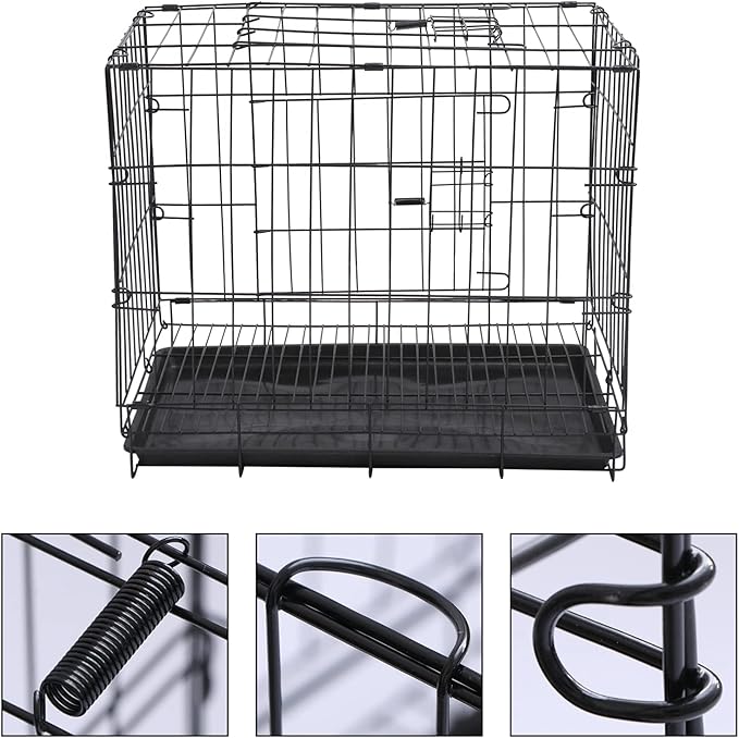 POPETPOP Dog Kennel Pet Folding Cage Collapsible Dog Cage Indoor Outdoor Dog Crate Small Metal Wire Dog Crate with Leak- Pan Portable Pet Cage for Puppy Cat Rabbit Large Dog Crate