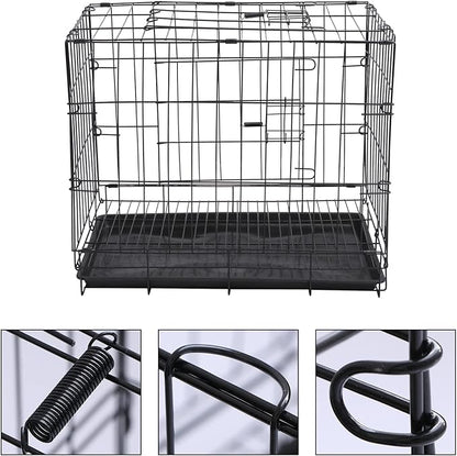 POPETPOP Dog Kennel Pet Folding Cage Collapsible Dog Cage Indoor Outdoor Dog Crate Small Metal Wire Dog Crate with Leak- Pan Portable Pet Cage for Puppy Cat Rabbit Large Dog Crate