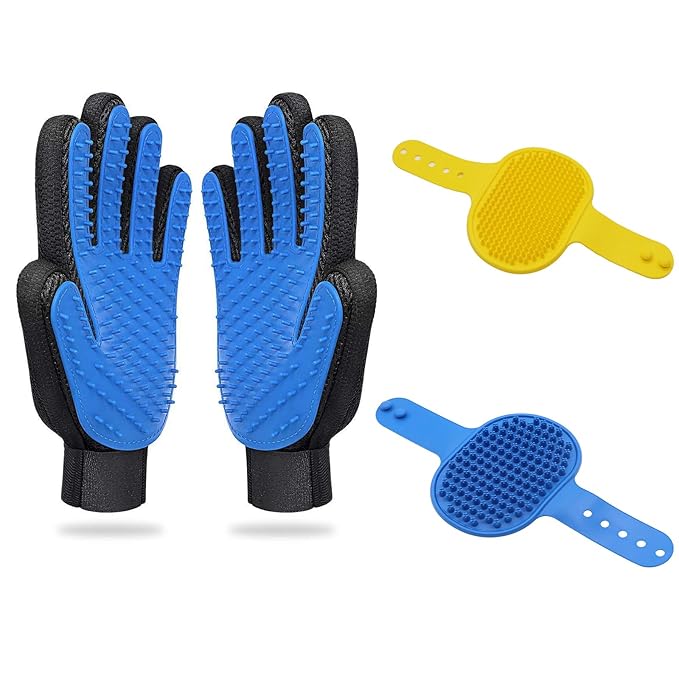 Dog Washing Gloves Brush for Pet: JOANGIHC 3PCS Dogs Shedding Wash Massage Gloves Grooming for Short Long Haired Dogs Cats (Light Yellow)