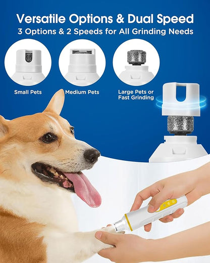 Dog Nail Grinder with Enhanced LED Light  Super Quiet, 2-Speed, USB-C Rechargeable, LED Smart Display, 3 Grinding Options, Pet Nail Trimmer for Dogs Cats and All Pet Sizes