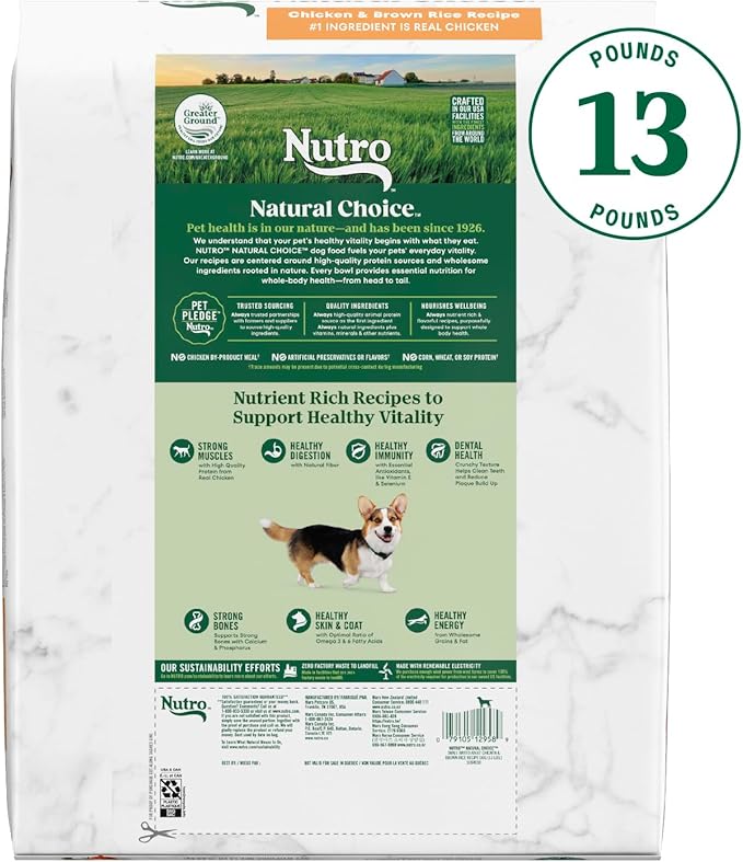 Nutro Natural Choice Adult Small Breed Dry Dog Food, Chicken and Brown Rice, 13 lbs.