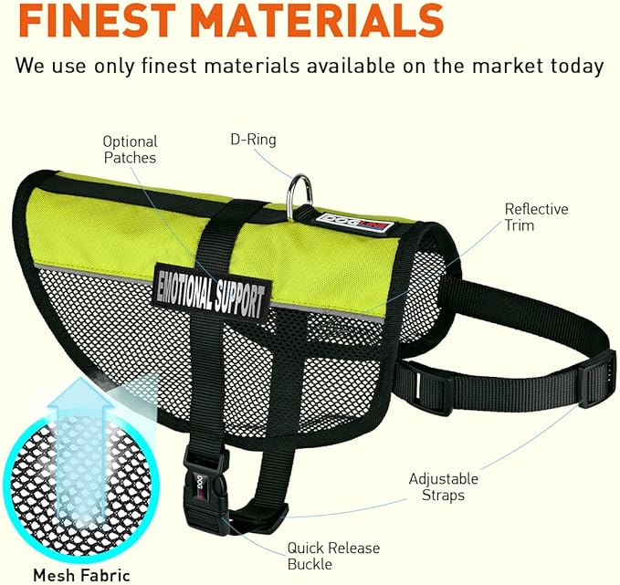 Dogline MaxAire Multi-Purpose Mesh Vest for Dogs and 2 Removable Emotional Support Patches, Small, Green