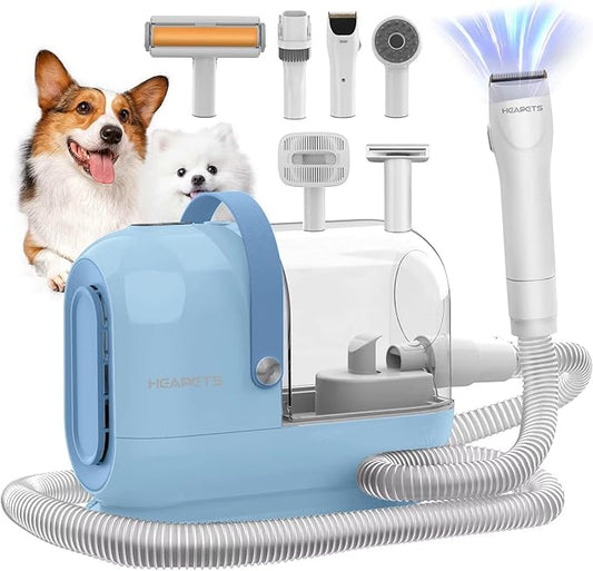 Dog Grooming Vacuum Kit - 3L Vacuum with 7 Tools, Low Noise Electric Clipper and Brush for Pet Shedding at Home, Blue