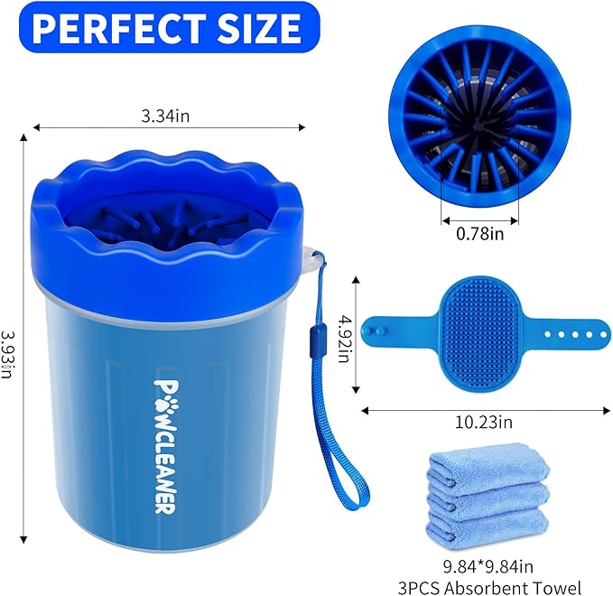 Dog Paw Cleaner for Dogs, (with 3Pcs Absorbent Towels & Adjustable Bath Brush) Dog Paw Washer, Pet Foot Cleaner (Deep Blue, Small)