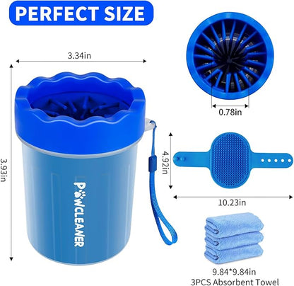 Dog Paw Cleaner for Dogs, (with 3Pcs Absorbent Towels & Adjustable Bath Brush) Dog Paw Washer, Pet Foot Cleaner (Deep Blue, Small)