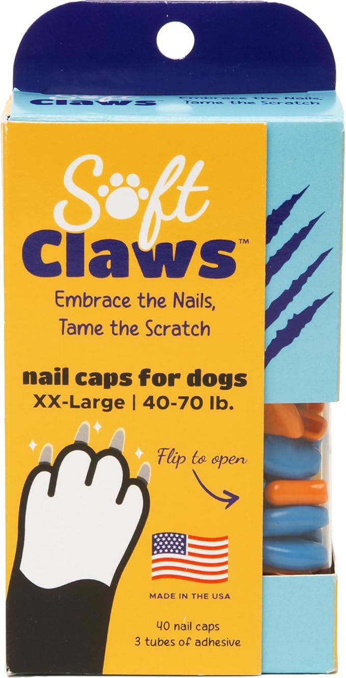 Soft Claws Nail Caps for Dogs with Non-Slip Design Made in USA - 40 Dog Nail Covers for Long-Lasting Protection of Floors and Furniture - Blue & Orange, XXL