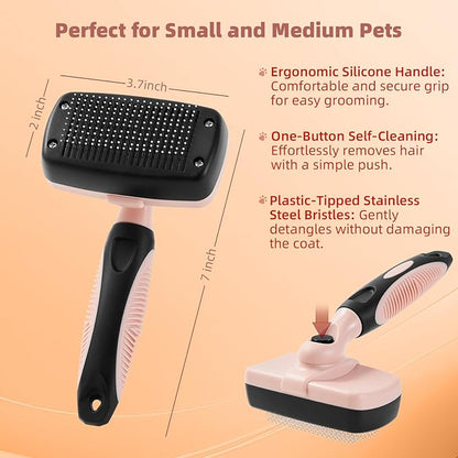 3PCS Cat & Dog Brush Set: Slicker & Deshedding Brush, Dematting Comb, and Bath Brush  Premium Grooming Tools for Shedding & Tangle-Free Fur (pink)
