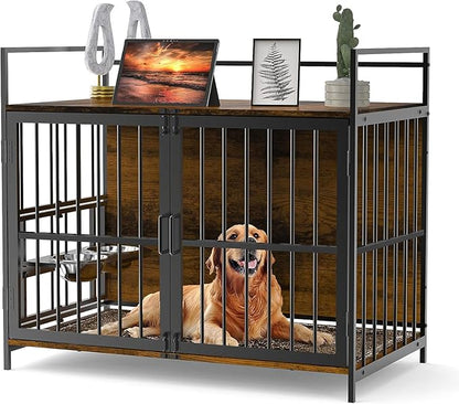 LOVMOR Dog Crate Furniture-Style Cages for Dogs Indoor Heavy Duty Super Sturdy Dog Kennels with 2 Stainless Steel Bowls and Dog Pad (41Inch = Int.dims: 39.7" W x 22.4" D x 25.1" H)