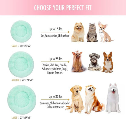 Anti Anxiety Round Fluffy Plush Faux Fur Warm Washable Dog Bed & Cat Bed, Original Bed for Small Medium Large Pets,Used to Relieve Joints and Improve Sleepï¼20"/24"/27''ï¼ (20", Light Green)