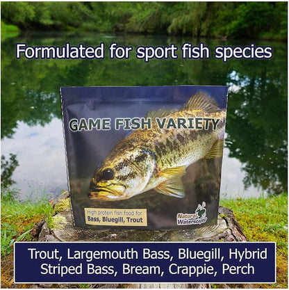 Natural Waterscapes Game Fish Food Variety | Pond and Lake Fish Food Pellets | 7 lb Resealable Bag | Feed to Bass, Bluegill, Trout | Floating Pellets