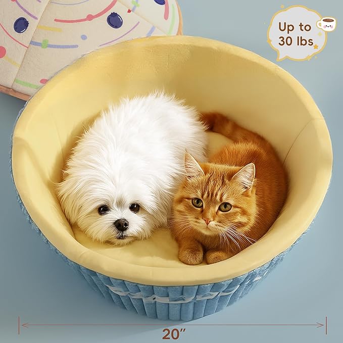 Cute Cat Beds Kitten Beds, Soft Small Dog Beds, Washable Pet Beds for Puppy and Kitty, Funny Cupcake Cat Cave, 20 Inches