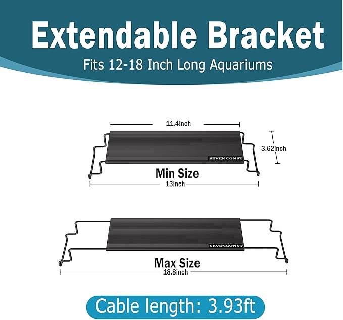LED Aquarium Light, 24/7 Mode IP68 for Plants-Full Spectrum Fish Tank Light, 12-18 Inch, Sunrise-Daylight-Moonlight, White Blue Red Green Pink LEDs with Extendable Brackets for Freshwater