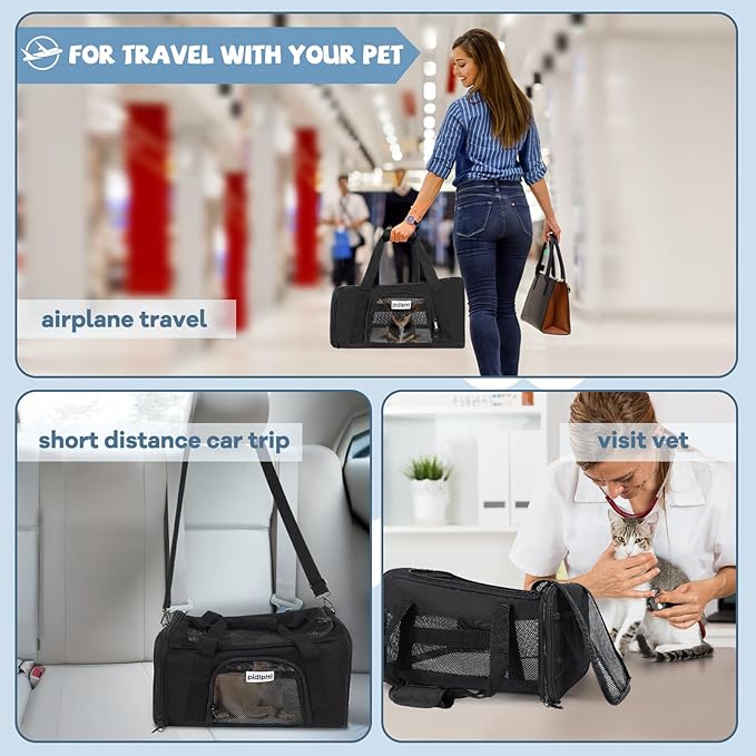 17 x 12 x 8.5 TSA Approved pet Carrier for Extra-Small Dog Under 6-8 lbs and Small cat Under 8-10 lbs,10.5'' Higher Side with Elastic Frame to Putted underseat for jetblue Spirit Airlines.