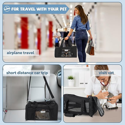 17 x 12 x 8.5 TSA Approved pet Carrier for Extra-Small Dog Under 6-8 lbs and Small cat Under 8-10 lbs,10.5'' Higher Side with Elastic Frame to Putted underseat for jetblue Spirit Airlines.