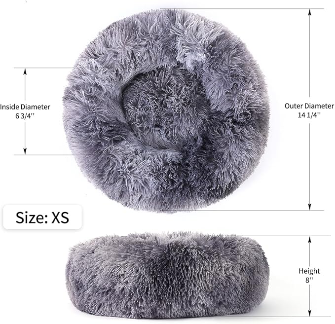 NOYAL Calming Donut Dog Bed for Small to Medium Dogs & Cats - Plush Faux Fur Anti-Anxiety Pet Bed with Machine Washable Cover & Non-Slip Base
